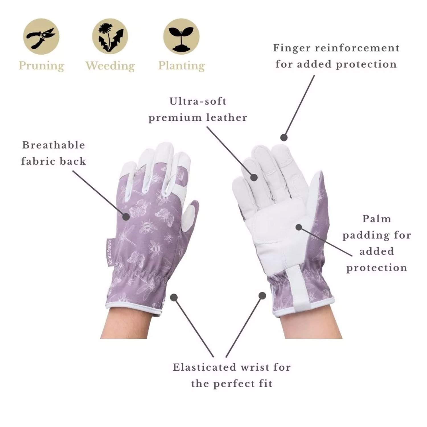 Kent and Stowe Leather Gloves FlutterBugs Purple Sml - Image 2